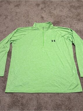 Under Armour Shirt Mens 3XL Green Loose Pullover Long Sleeve Heatgear 1/4 Zip